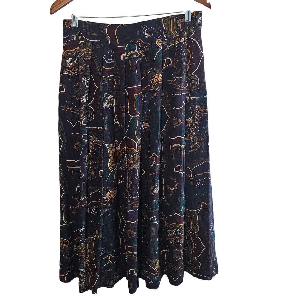 Vintage Michael Taylor Paisley Skirt Women 1X Purple 80s Preppy Cottage Academia